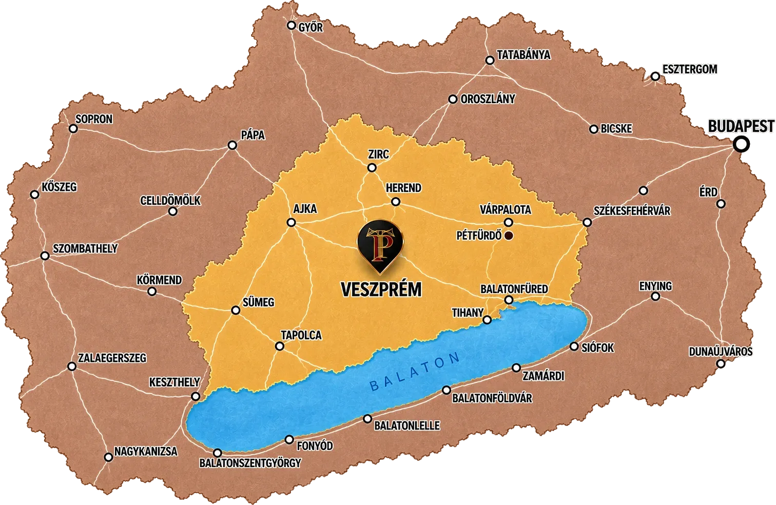 Kivitelezési zónák térképe Veszprém környékén, a normál és az óriáslapos kivitelezés körzetével